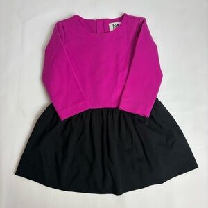 Milly Minis Pink and Black Long Sleeve Drop Waist Dress